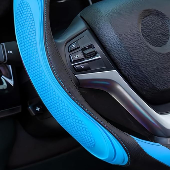 15 Inch Car Leather Steering Wheel Cover, Automotive Accessories Elastic Breathable Anti-Slip Soft Wheel Protector Fits Men and Women, Suitable for SUVs, Trucks, Vehicles and RVs (Blue)