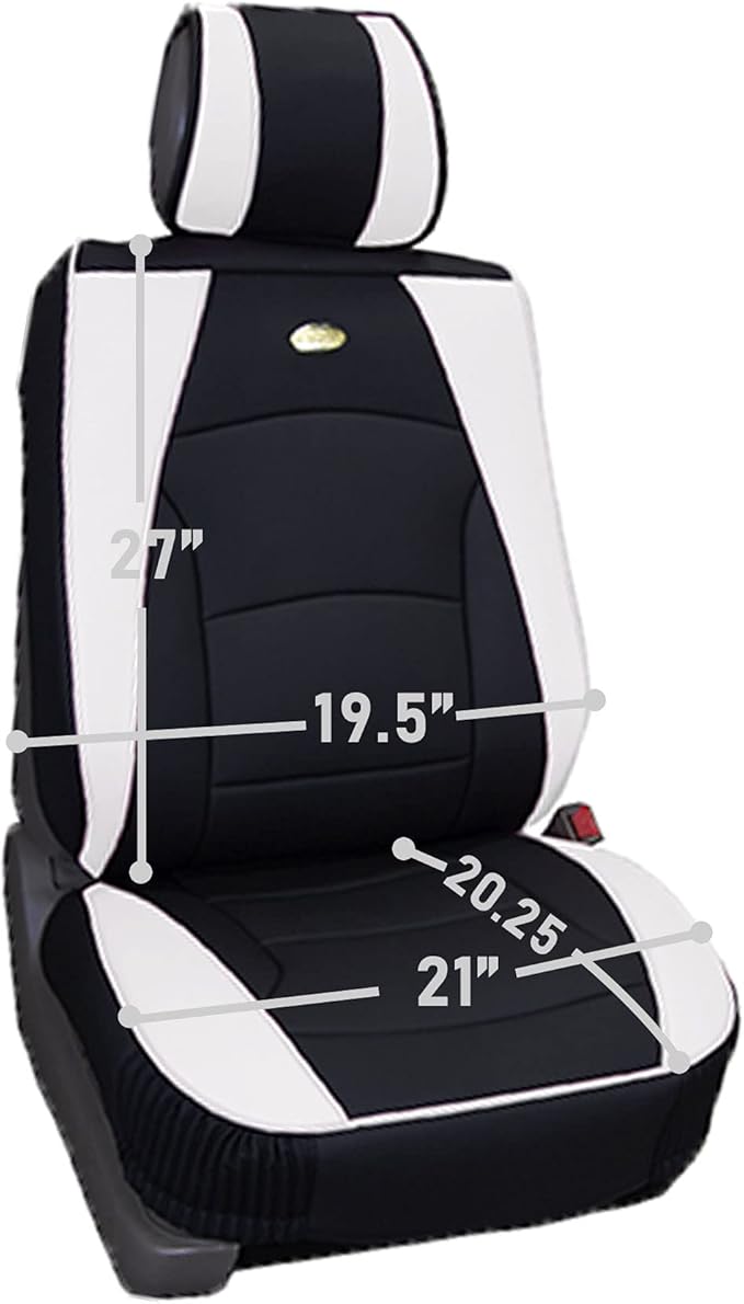 FH Group Ultra Comfort Highest Grade Faux Leather Full Set Cushion Pads Car Seat Covers for Front and Rear– Universal Fit for Cars Trucks & SUVs (White/Black)