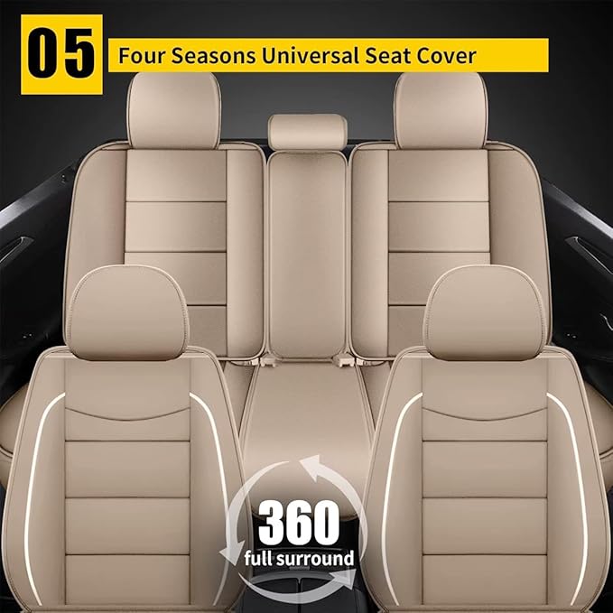 YORKNEIC Full Set Seat Covers Fit for Volvo XC60 2010-2017: First Row Faux Leather Car Seat Cover Protector Cushion (5-Seat Full Set,Beige)