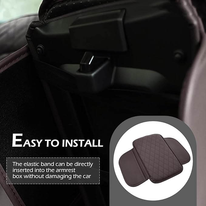 Center Console Cover, Microfiber Leather Arm Rest Cover Cushion with 2 Storage Bags, Middle Console Protective Cover, Car Accessories for Women, Universal for Trucks, Cars, SUVs (Brown)