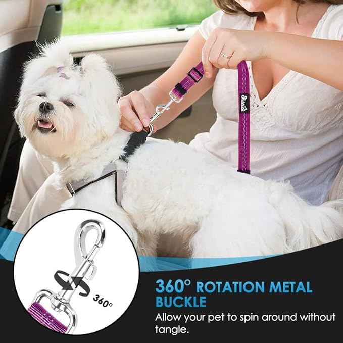 SlowTon Dog Seat Belt, 2 Pack Harness Seatbelt Adjustable With Elastic Bungee Buffer, 2 in 1 Pet Car Leash Headrest Restraint Reflective Safety Tether (Fushia, Dual Restraint)