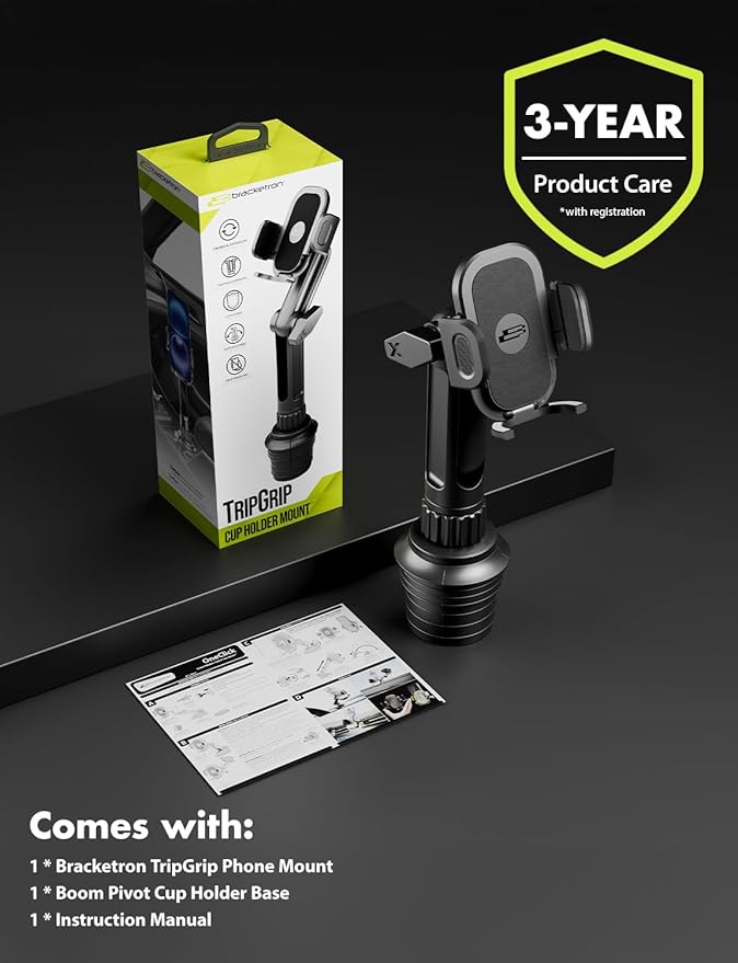 Bracketron TripGrip Extend Cup Holder Phone Holder - Universal Car Phone Holder Cup Holder Mount, 360° Rotation, Fits Devices Up to 4.2", GPS & Smartphone