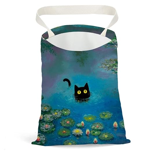 Pykfrhh Black Cat Car Trash Bag, Car Trash Bag Hanging, Waterproof Cars Back Seat Hanging Organizer and Storage Trash Bags for Vehicle Travelling Camping Lotus Decor