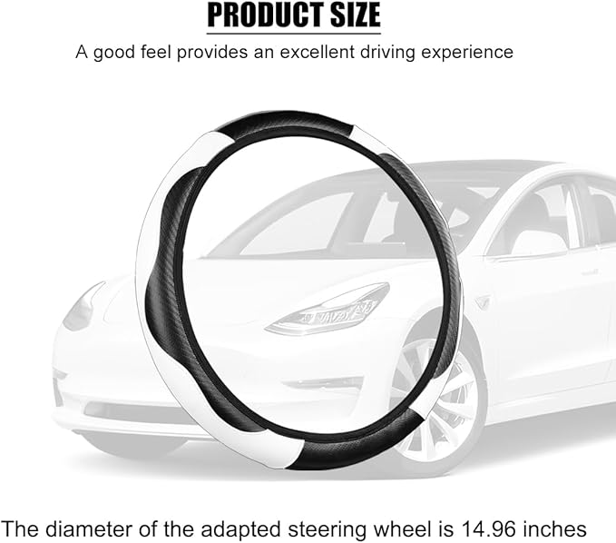 Carbon Fiber Car Steering Wheel Cover, 14.5-15 Inch Elastic Stretch Steering Wheel Guard, Sports Style Non-Slip Automotive Interior Accessories, Universal for Vehicles (Black/White)