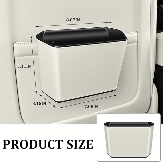 Car Trash Can, Small Waterproof Vehicle Trash Bin Garbage Container for Door Backseat, Multi-Purpose Automotive Interior Trash Bag Storage Organizer, Universal for Most Vehicles (Beige)