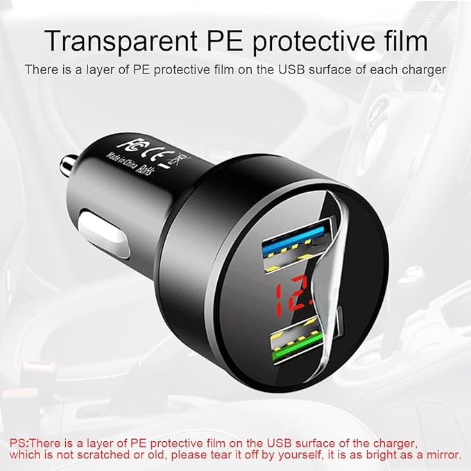 USB C Car Charger Adapter, Dual QC3.0 Ports Cigarette Lighter Car Charger, All Metal Quick Charge with LED Voltage Display, Compatible with iPhone11 pro/Xs/Max, Galaxy Note 8/S9 and More