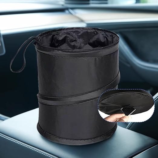 2pcs Collapsible Pop-up Car Trash Can with Elastic Band Hanging Multipurpose Trash Bin for Car/Home (Black)