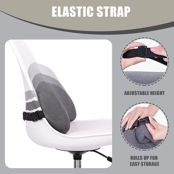 Car Seat Cushion, Memory Foam Vehicle Driver Seat Support Pillow for Back Pain Relief, Comfortable Lumbar Pillow for Driving, Office Chair, Wheelchair, Universal for SUV, Truck, RV (Gray)