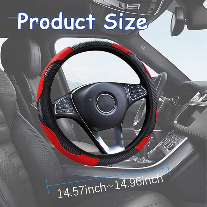 Car Steering Wheel Cover, 15 Inch Carbon Steering Wheel Cover, Breathable Anti-Slip Steering Wheels Accessories for Men Women, Car Interior Accessories for Most Cars