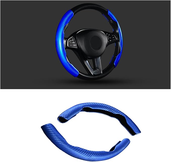 Steering Wheel Cover, 2PCS Segmented Steering Wheel Protector, Carbon Fiber Anti-Slip and Durable Car Accessory, Universal Fit for Most Cars，SUVs (Carbon Fiber Blue)