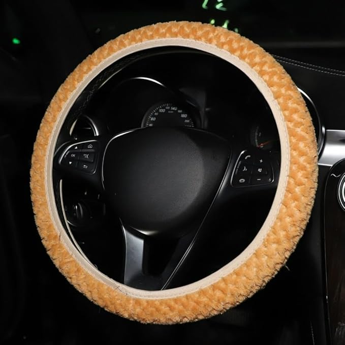 15 Inch Soft Dot Plush Steering Wheel Cover Anti-Slip Comfortable Winter Grip Universal Fit for Most Car Truck Vehicle SUV (Yellow)