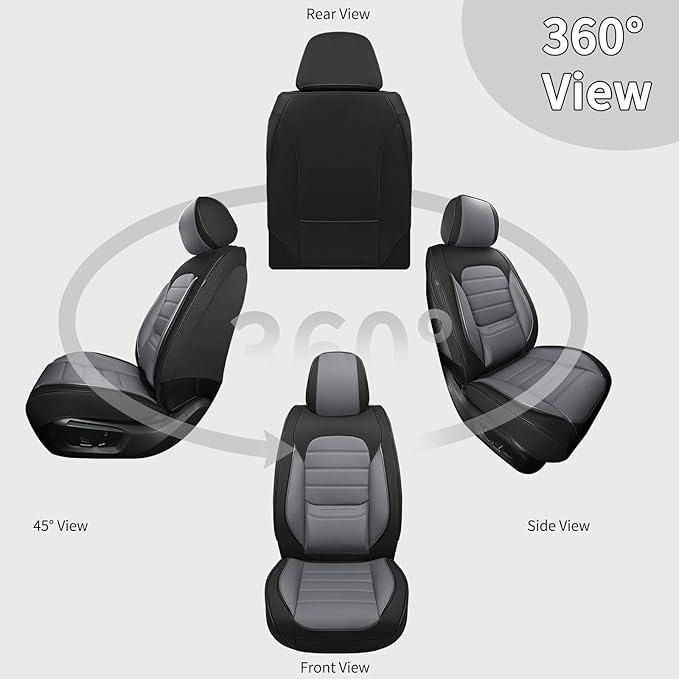 Car Seat Covers Front Seats, 2Pcs Universal Faux Leather Front Seat Covers for Cars, Waterproof Automotive Seat Covers Breathable Seat Cover for Most Sedans, Trucks, SUV (Black Gray)