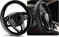 Ziciner Steering Wheel Cover, Soft Leather Premium Durable Elastic Auto Wheel Cover Protector, Stretch Breathable Anti-Slip Lining, Universal 14.5-15 inch Car Interior Accessories (Black)
