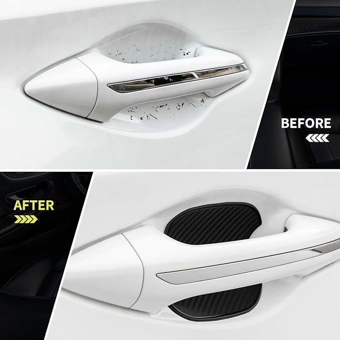 4 PCS Car Door Handle Scratch Protector Sticker, 3D Black Carbon Fiber Anti-Scratches Car Door Handle Cup Protector, Universal Device Fit for Most Cars