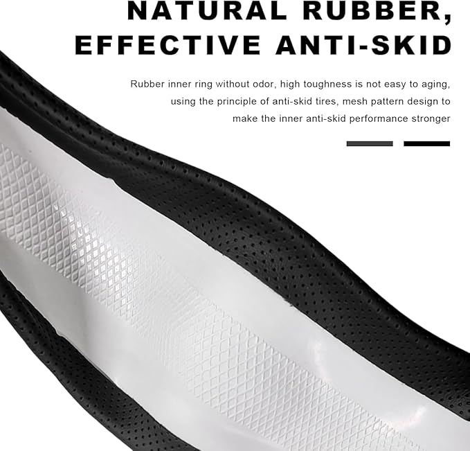 Car Breathable Steering Wheel Cover, Carbon Fiber Wear-Resistant D Shape Steering Wheel Protector for Comfy Grip, Universal Non-Slip Leather Wheel Sleeve for Most Car SUV Truck (Black)