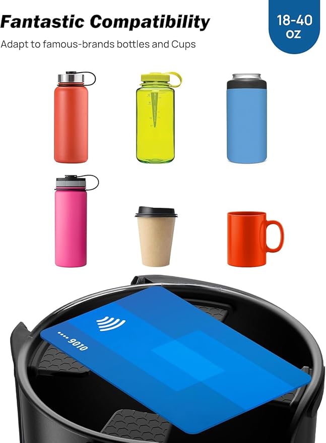 JOYTUTUS Cup Holder Tray, 10 inch Car Food Tray for Eating with Phone Holder, Car Cup Holder Expander and 360° Rotating Car Cup Holder Tray Table fit in 2.75-3.25 inch Car Holder, Travel Essentials