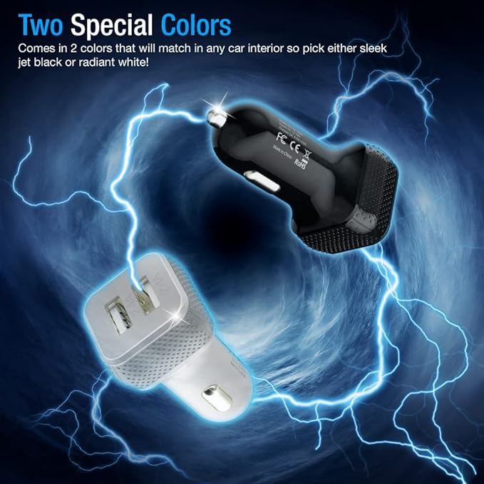 Car Charger 2 Pack, 24W Dual USB Car Charger - Black, SmartUSB Port Car Adapter Compatible iPhone 13/12/11/XR/Xs, iPad Pro/Air 2/Mini, LG, Pixel, Galaxy (Not Compatible with Quick Charge)