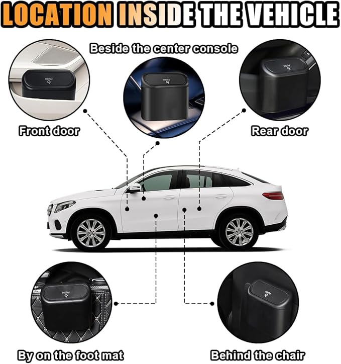 Mini Car Trash Can with Lid, Small Automotive Dustbin Garbage Container, Waterproof and Leak Resistant Car Storage Box with a roll of Plastic Trash Bags, Car Accessories Trash Bin for Vehicle, Home