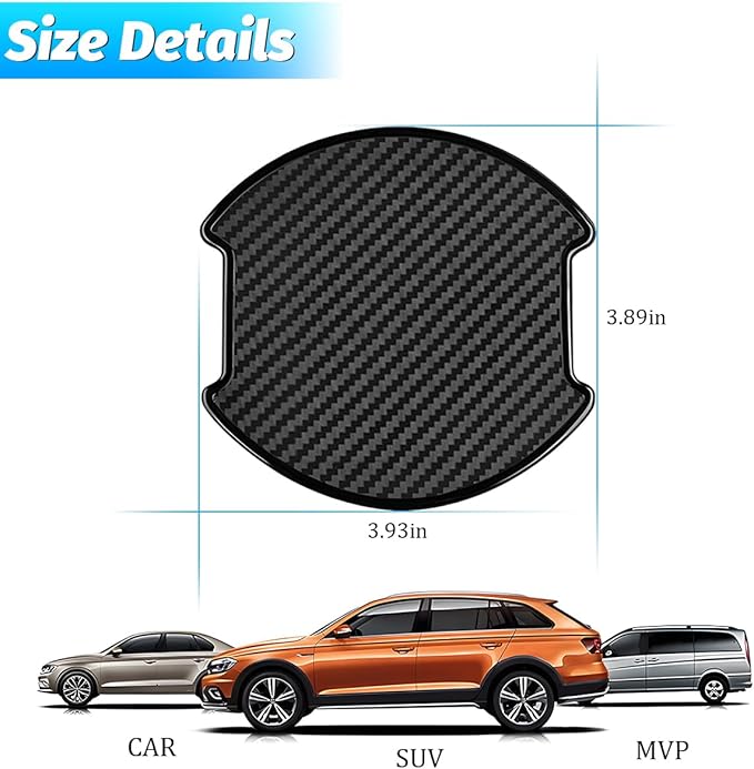 4PCS Carbon Fiber Car Door Handle Cup Protector, 3D Anti-Scratch Vehicle Door Handle Bowl Protective Sticker, Waterproof Automotive Paint Guard Film, Universal for SUV RV Truck (3.93 x 3.89'')