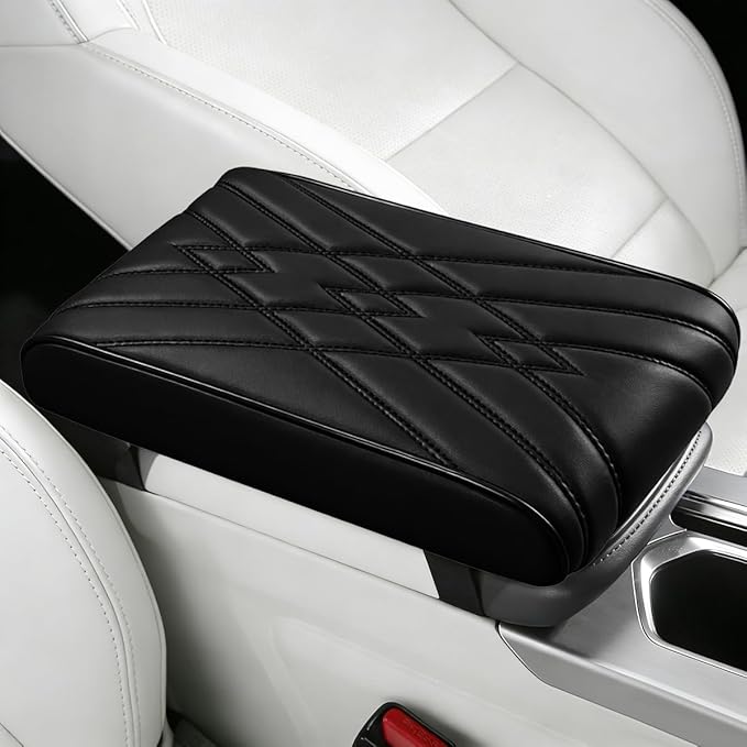 Car Center Console Cover, Memory Foam Leather Soft Breathable Armrest Seat Storage Box Protector Pad, Automotive Interior Middle Console Cushion Cover, Universal for Truck SUV Van (Black)