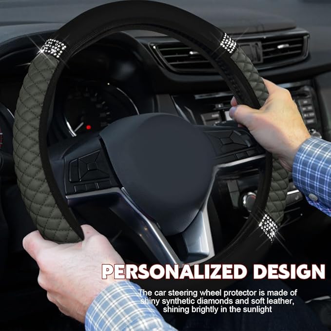 Car Steering Wheel Cover, Steering Wheel Accessories, Breathable Microfiber Leather Auto Wheels Protector, Universal 15 Inch Anti-Slip Protector for SUV Sedan Truck (Bling-Gray)