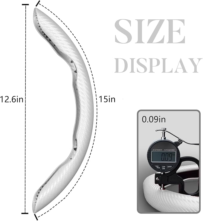 Carbon Fiber Steering Wheel Cover 3pcs Anti-Slip Car Steering Wheel Accessories Snap on Grip 15 inch Universal White