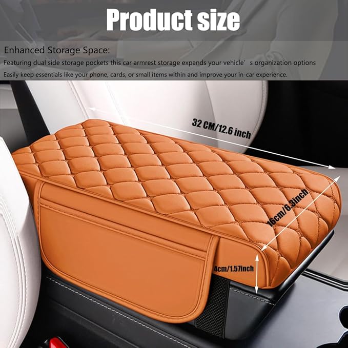 Universal Memory Cotton Car Armrest Box Pad, 2026 New Leather Car Armrest Box Pad with 2 Storage Bags, Auto Armrest Seat Box Cover, Center Console Cover Cushion for SUV, Car, Truck (Red)