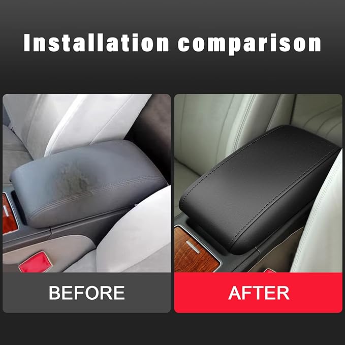 AOMSAZTO Console Covers for 2007-2011 Toyota Camry Leather Black with Black Stiches