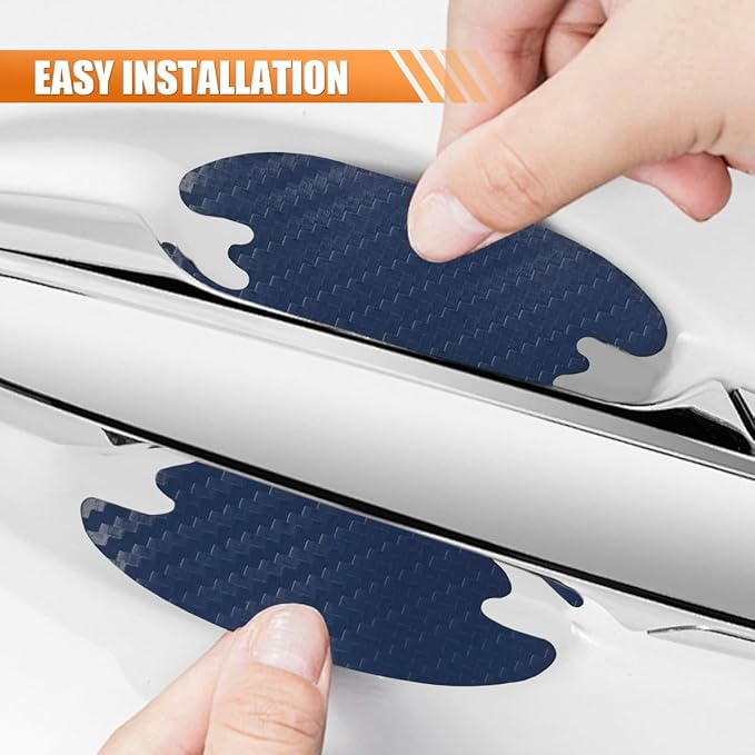 4PCS Car Door Handle Cup Scratch Protector, 3D Carbon Fiber Door Bowl Sticker, Car Paint Protective Film, Universal Automotive Doors Handle Guard Pad for Most Cars (Blue)