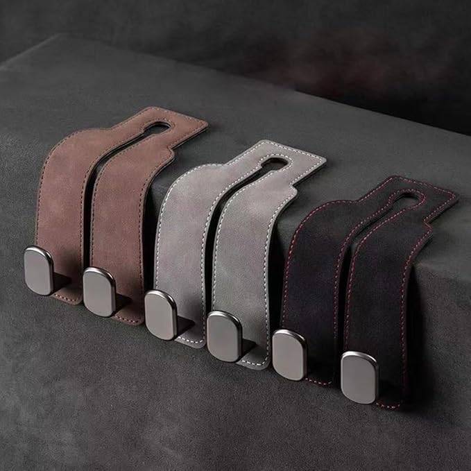 Leather Car Hooks, Car Back Seat Hooks, Car Headrest Hooks Universal for Bag Hooks, Ideal for Back Seat Storage﻿ (4pack-gray)