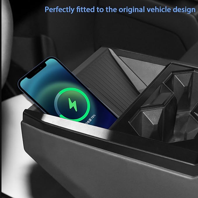2PCS Center Console Silicone Pad for Wireless Charging Space and Cup Holder Insert, Auto Interior Anti-Slip Protector Pad Accessories Black