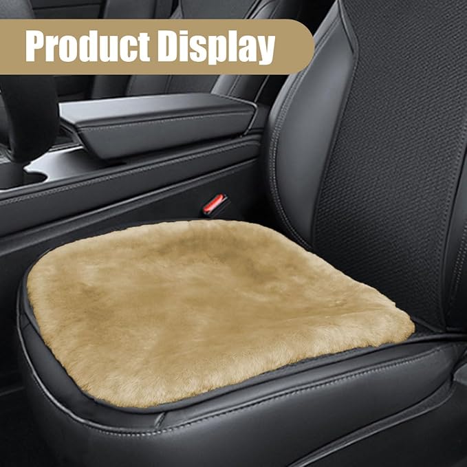 Sheepskin Car Seat Cushion, Soft Comfort Winter Driver Seat Cover, Fluffy Faux Fur Front Seat Pad, Car Seat Protector Pad for Office Chair, Universal Interior Accessory for Car SUV Truck (Camel)