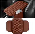 Car Armrest Cushion Pad, Leather Vehicle Center Console Cover with 2 Storage Bags, Non-Slip Automotive Interior Arm Rest Seat Box Cover Accessories, Universal for SUV RV Sedan (Brown)