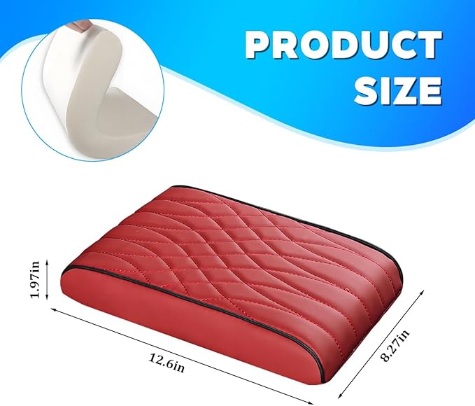 BESULEN Car Center Console Cover, Memory Foam Scratch & Wear Resistant Vehicle Armrest Storage Box Cushion Pad, Auto Interior Middle Console Protector, Universal for Sedan RV Pickup (Red)
