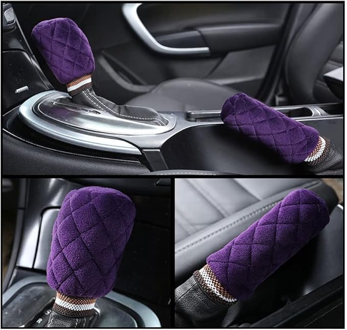 15Inch Leather Car Steering Wheel Cover Women Cute Non Slip Car Accessory Gear Shift Cover Handbrake Cover Universal Fit Most Car Protector (Purple)