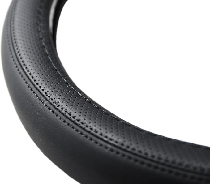 Nappa Napa Leather & Stitched Perforated Leather Steering Wheel Cover with Rubber Shaping Interior,Sweat Absorbent for 14½" to 15" car Pickup SUV 14.5 to 15 inches