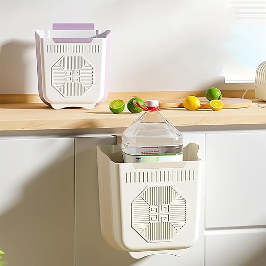 YIKANGHENG Foldable Hanging Trash Can, 8.5 Inch x 8 Inch x 4.72 Inch White Plastic Kitchen Waste Bin (M)