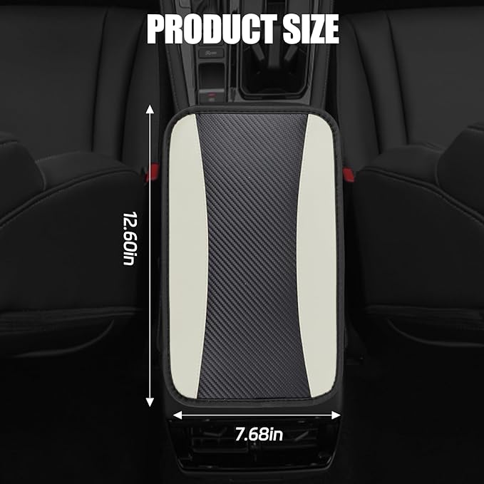 Hovom Car Center Console Cover, 12.72"×7.15" Leather Armrest Cover for Cars, Stylish Auto Armrest Cushion Pad, Anti-Scratch Vehicle Arm Rest Protector, Universal Interior Car Accessories (White)