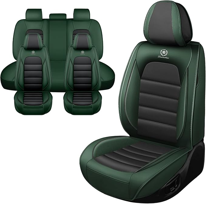 Iceleather Car Seat Covers for Ford Edge 2007-2025,Waterproof Soft Breathable PU Leather Seat Cover with Storage Pockets(Black&Green,Full Set)
