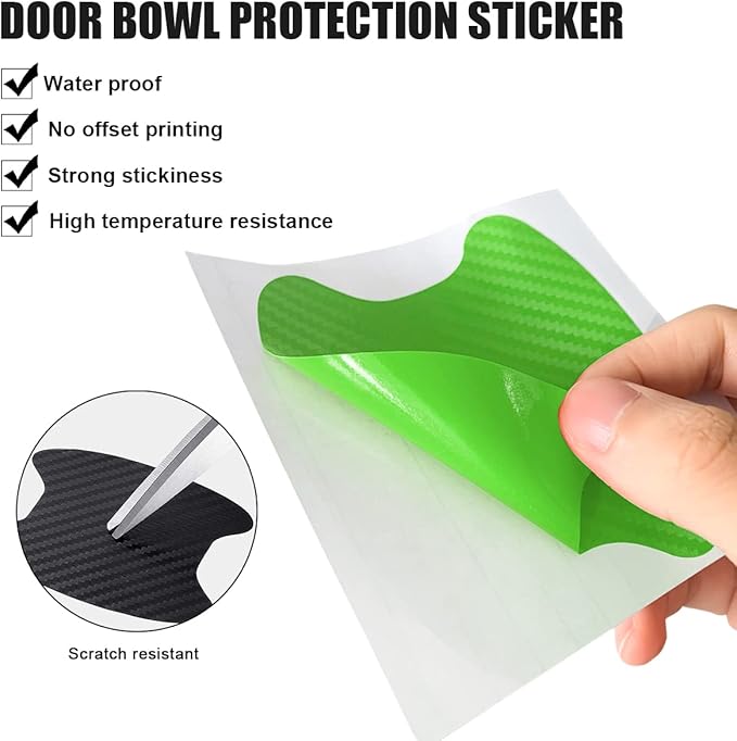 4PCS Car Handle Cup Stickers, Carbon Fiber Scratch Auto Door Protective Film, Non-Marking Car Bowl Protector, Universal Paint Cover Guard for Most Cars, SUV, Van (Green)