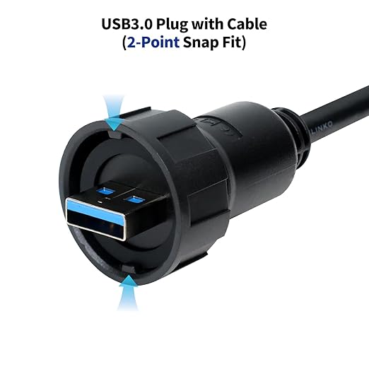 CNLINKO Outdoor USB 3.0 Plug with 2M Cable Connector Type A Industrial Waterproof IP67 Data Power Transmission