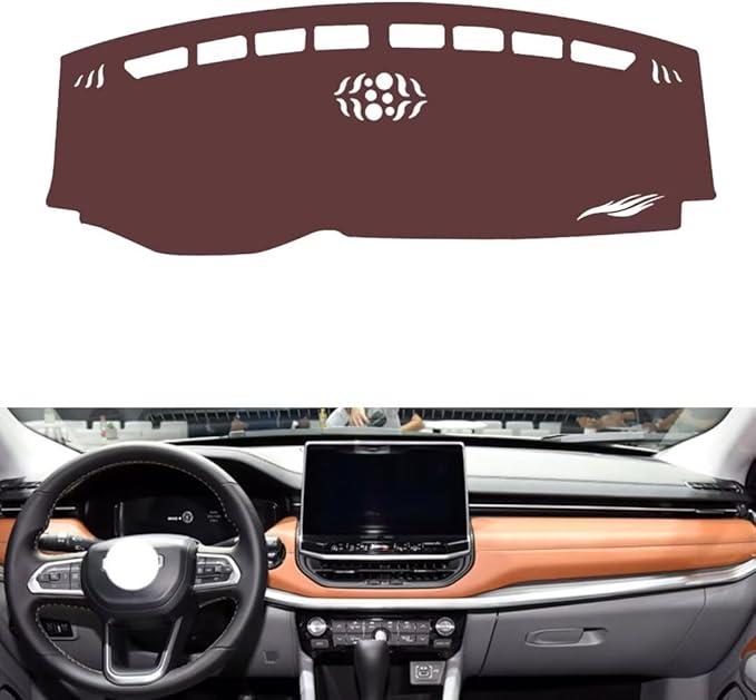 generic leather dashboard cover Compatible with JEEP Compass 2021，dash cover, Non-Slip Dash Cover, Dash mat Dashboard Cover, Interior Dash Covers, brown