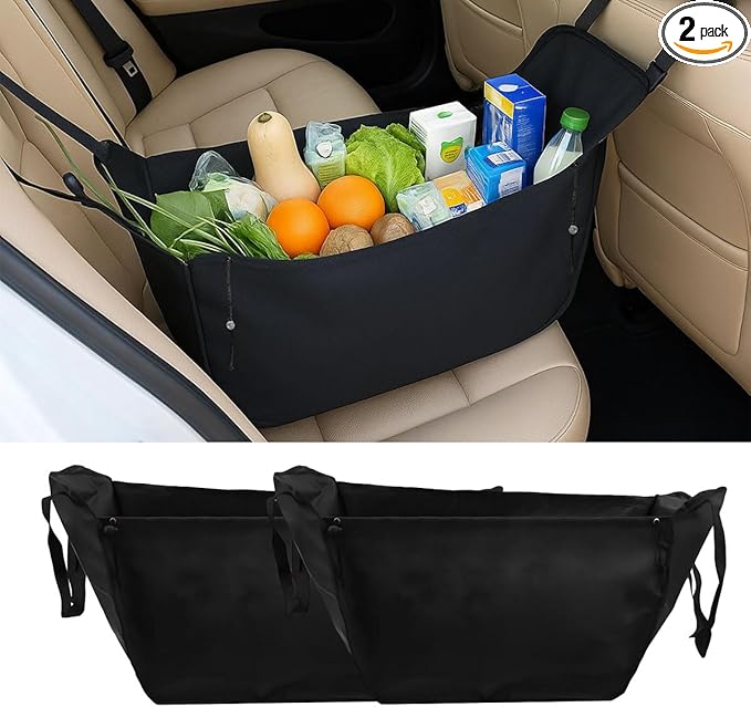 Car Seat Organizer, Oxford Cloth Backseat Car Storage Bag with Drawstrings, Large Capacity Passenger Seat Organizer, Hammock Foldable Hanging Travel Bag for Road Trip (2PCS)