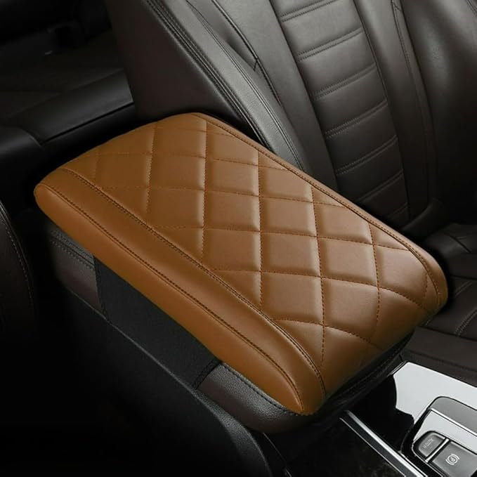 Car Center Console Cover Nappa Leather Memory Foam Armrest Box Seat Box Cushion Protector Pad Comfortable Height Increase Universal for Car Truck SUV (Diamond,Brown)
