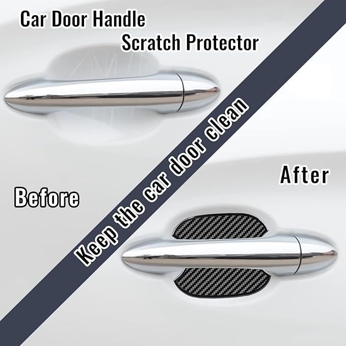 Worcas TPU Carbon Fiber Like Car Door Handle Cup Protective Sticker Auto Door Paint Guard Car Door Cup Scratch Protection Films Universal Door Handle Cups Protective Pad (M-4PCS)