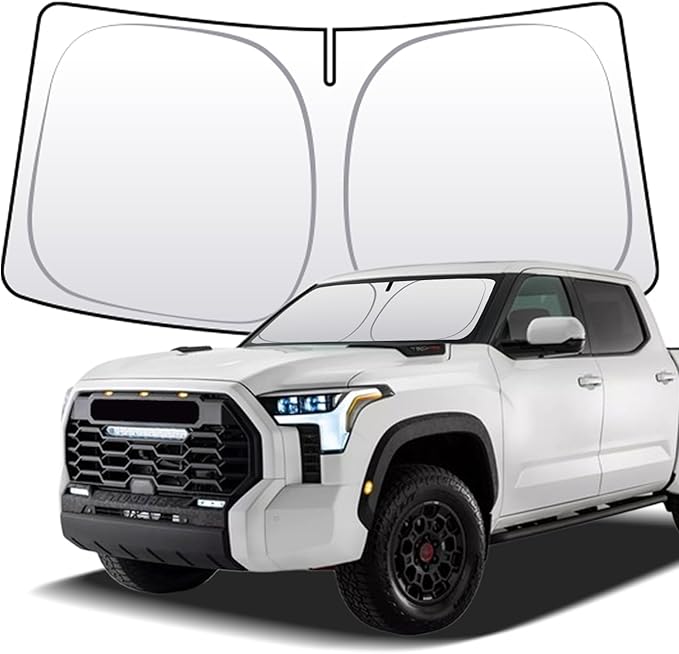 Thickened 2-Layer Front Windshield Sun Shade Compatible for Toyota Tundra XK80 2022-2026, Foldable Custom Fit Sunshade Blocks 99% Heat, Keeps Car Interior Cool (for Tundra XK80 2022-2026)
