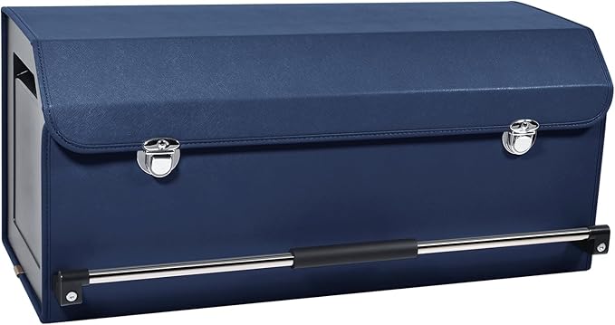 XCF Car Trunk Organizer, Collapsible Car Storage Organizer with Lid and Push-pull Handle Leather Trunk Organizer for Suv, Truck, Minivan (Blue, 27.17 x 11.42 x 12.2in)