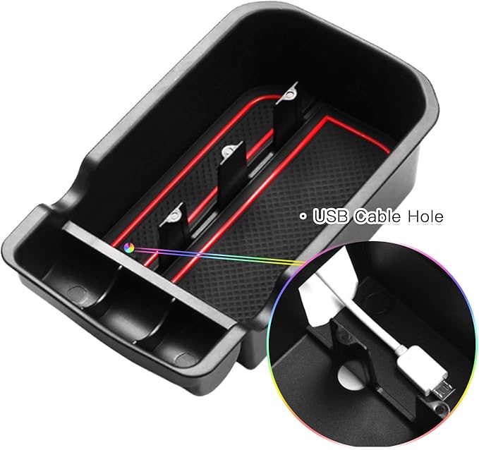 SKTU Compatible with 2017-2020 Jeep Compass Center Console Storage Box Organizer Container Armrest Insert Organizer ABS Tray Pallet with USB Hole and Coin Holder (Red)