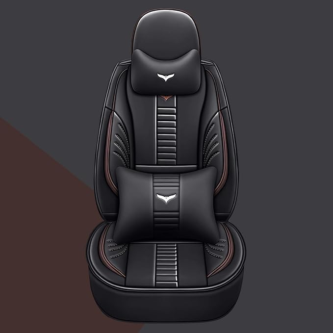 Pengchen Full Set of Universal Fit Automotive Seat Covers fit for Honda Crosstour 2012-2015, PU Leather Automobile Interior Sets with Headrest & Back Pillow Black & Coffee Line