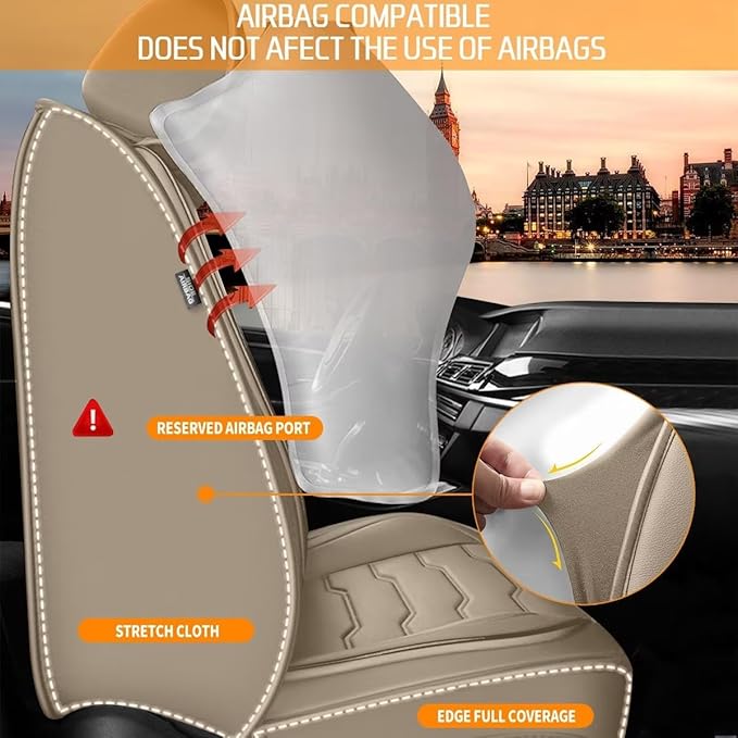 DISUTOGO Seat Covers Fit for Xterra 2000-2015 Seat Covers Full Set Car Seat Covers Faux Leather Breathable Waterproof Car Seat Protector (5 Seats, Beige)